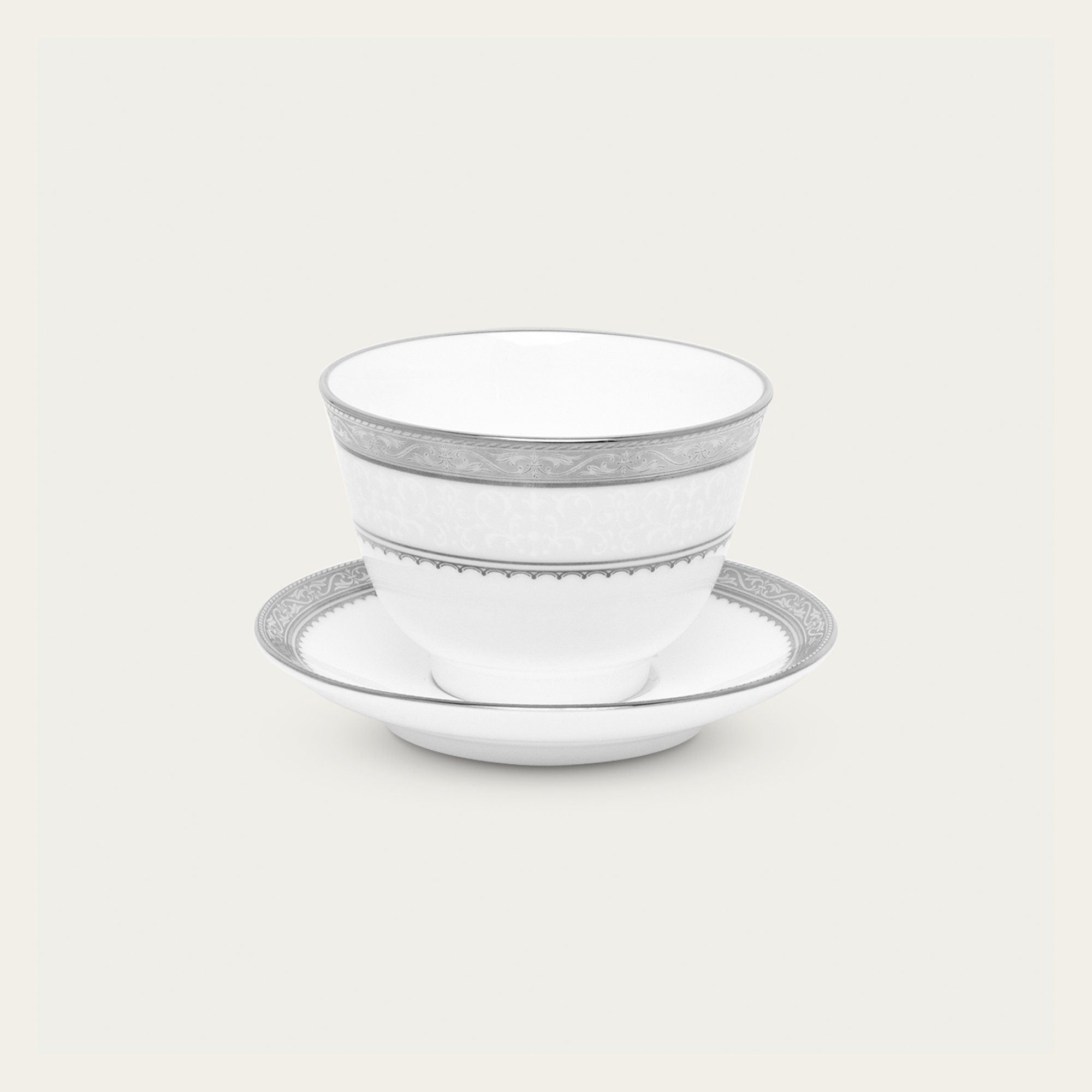 Chén trà (tách trà) châu Á (không quai cầm) 145ml kèm đĩa lót sứ xương | Noritake Odessa Platinum 4875L - T97363