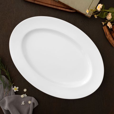  Đĩa Oval cỡ vừa (MD) dài 36,8cm sứ xương | Noritake Plain White 4833L - 97244 