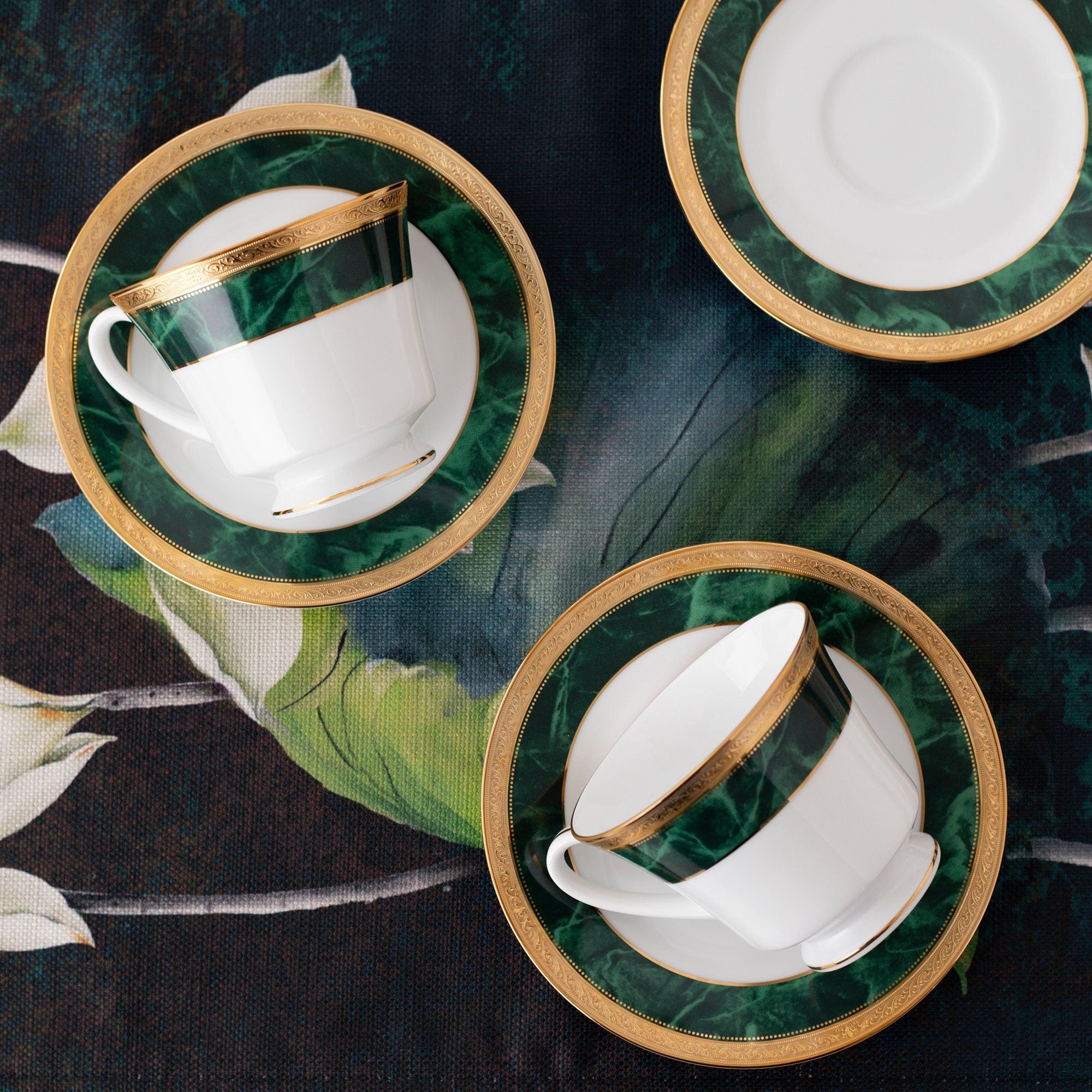 Bộ ấm chén uống trà (ấm 1.200ml, chén 230ml) (xanh - Jade) 15 món sứ trắng | Noritake Majestic Green M-164L - T017A