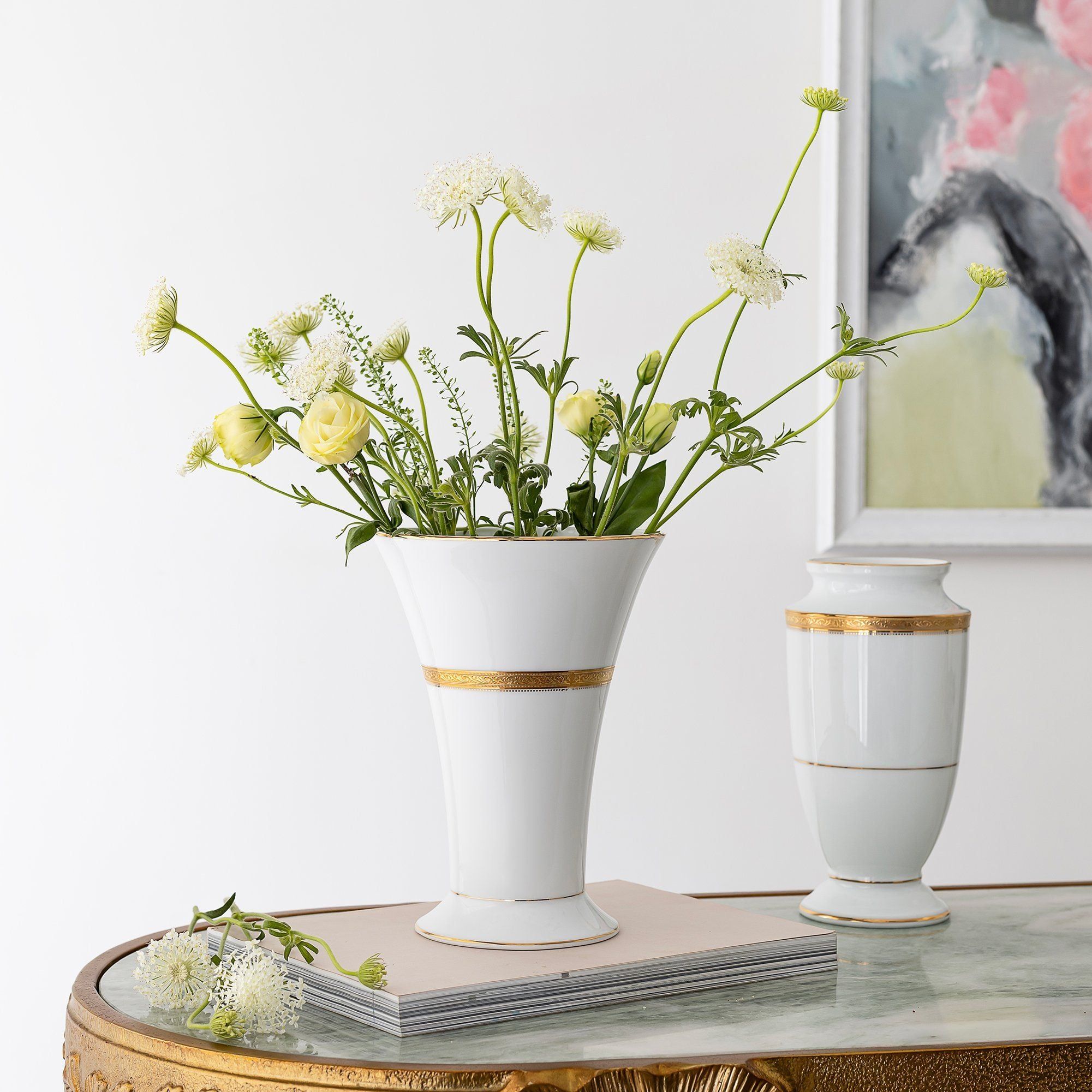 Bình hoa (lọ hoa) trang trí cổ loe cao 23,3cm (màu trắng) sứ trắng | Noritake Majestic White M-163L - T91825K