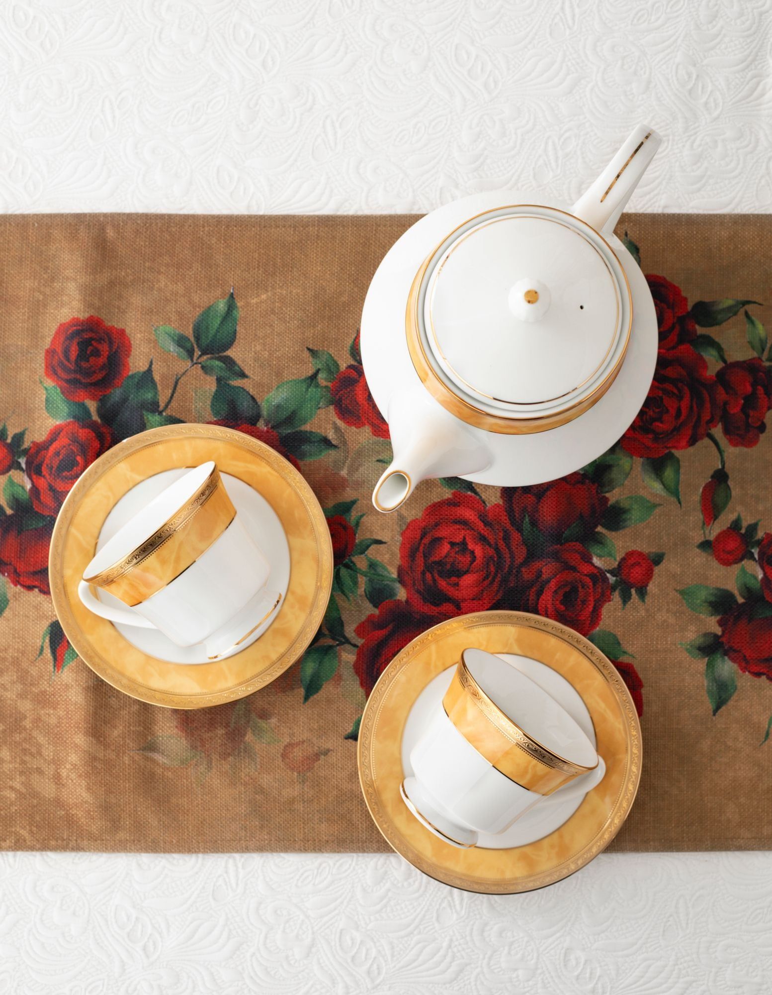 Bộ ấm chén uống trà (ấm 1.200ml, chén 230ml) (vàng - Thạch Anh) 15 món sứ trắng | Noritake Majestic Yellow M-168L - T017A