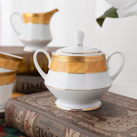  Bình (hũ) đường có nắp đậy dung tích 370ml sứ trắng | Noritake Majestic YELLOW M-168L - 91127 