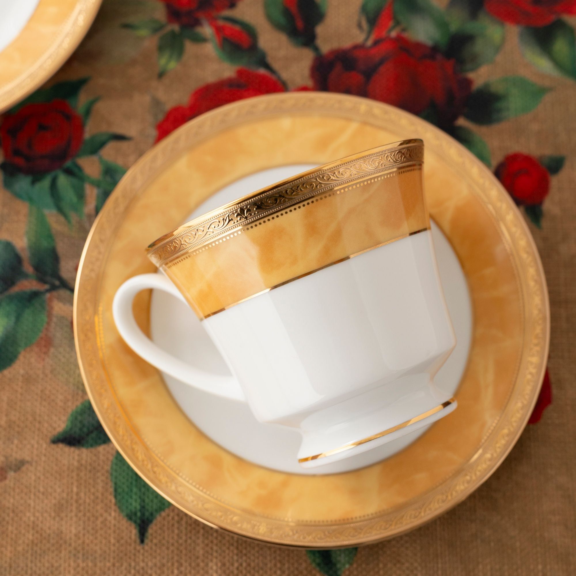 Bộ ấm chén uống trà (ấm 1.200ml, chén 230ml) (vàng - Thạch Anh) 15 món sứ trắng | Noritake Majestic Yellow M-168L - T017A