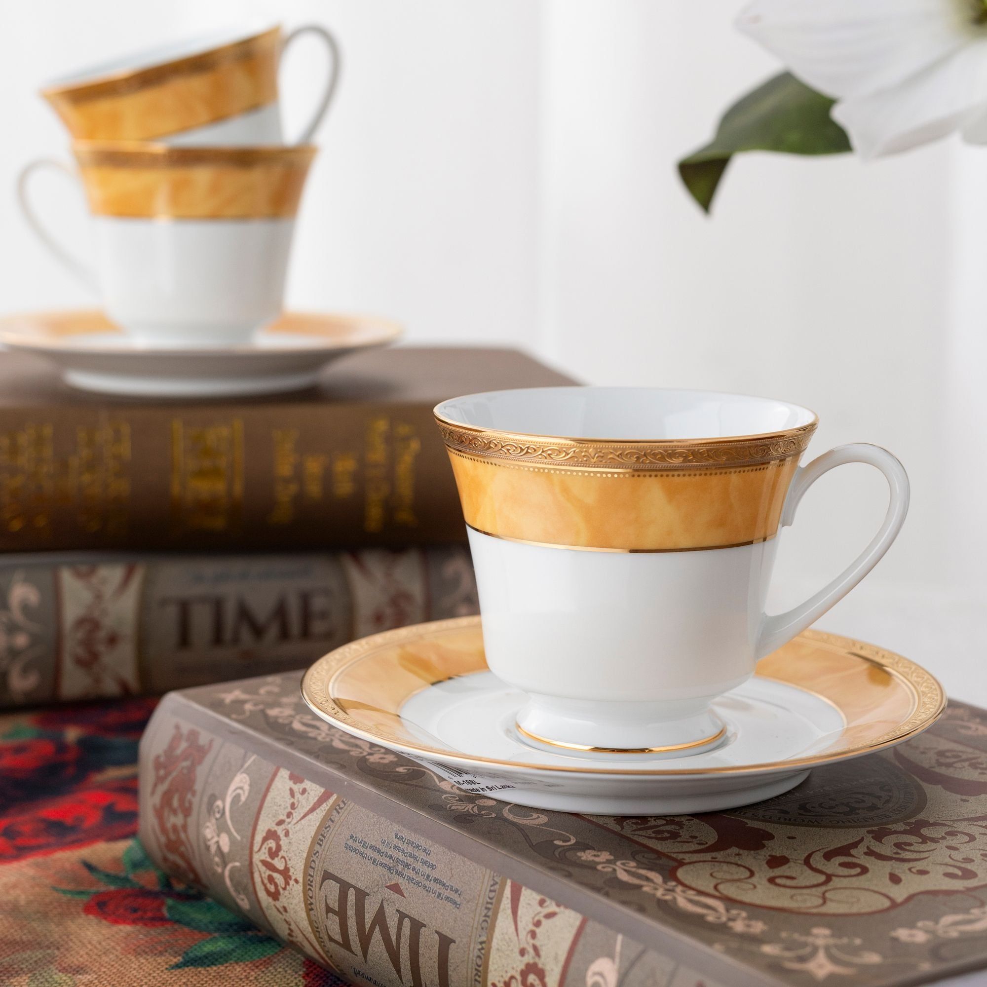 Bộ ấm chén uống trà (ấm 1.200ml, chén 230ml) (vàng - Thạch Anh) 15 món sứ trắng | Noritake Majestic Yellow M-168L - T017A