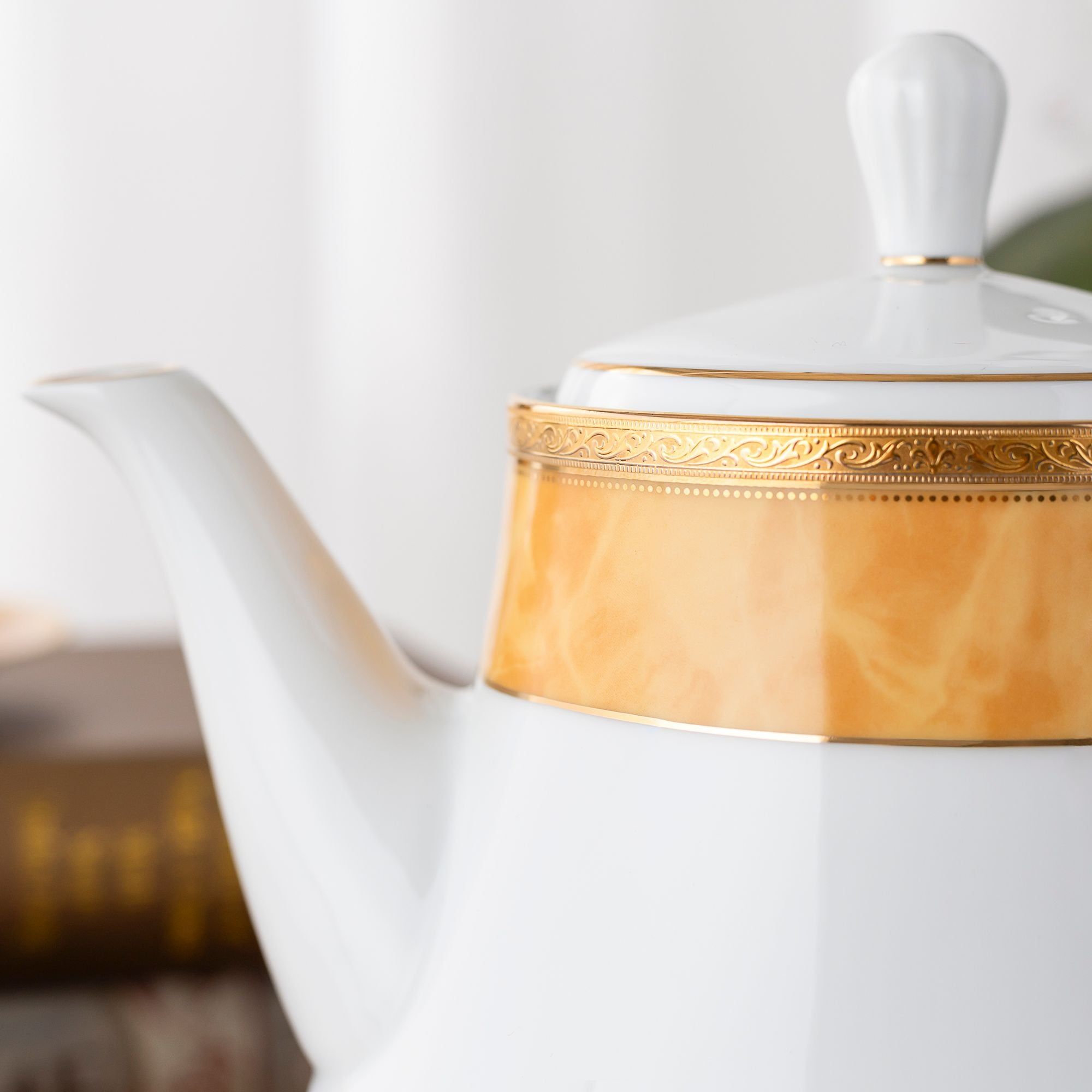 Bộ ấm chén uống trà (ấm 1.200ml, chén 230ml) (vàng - Thạch Anh) 15 món sứ trắng | Noritake Majestic Yellow M-168L - T017A