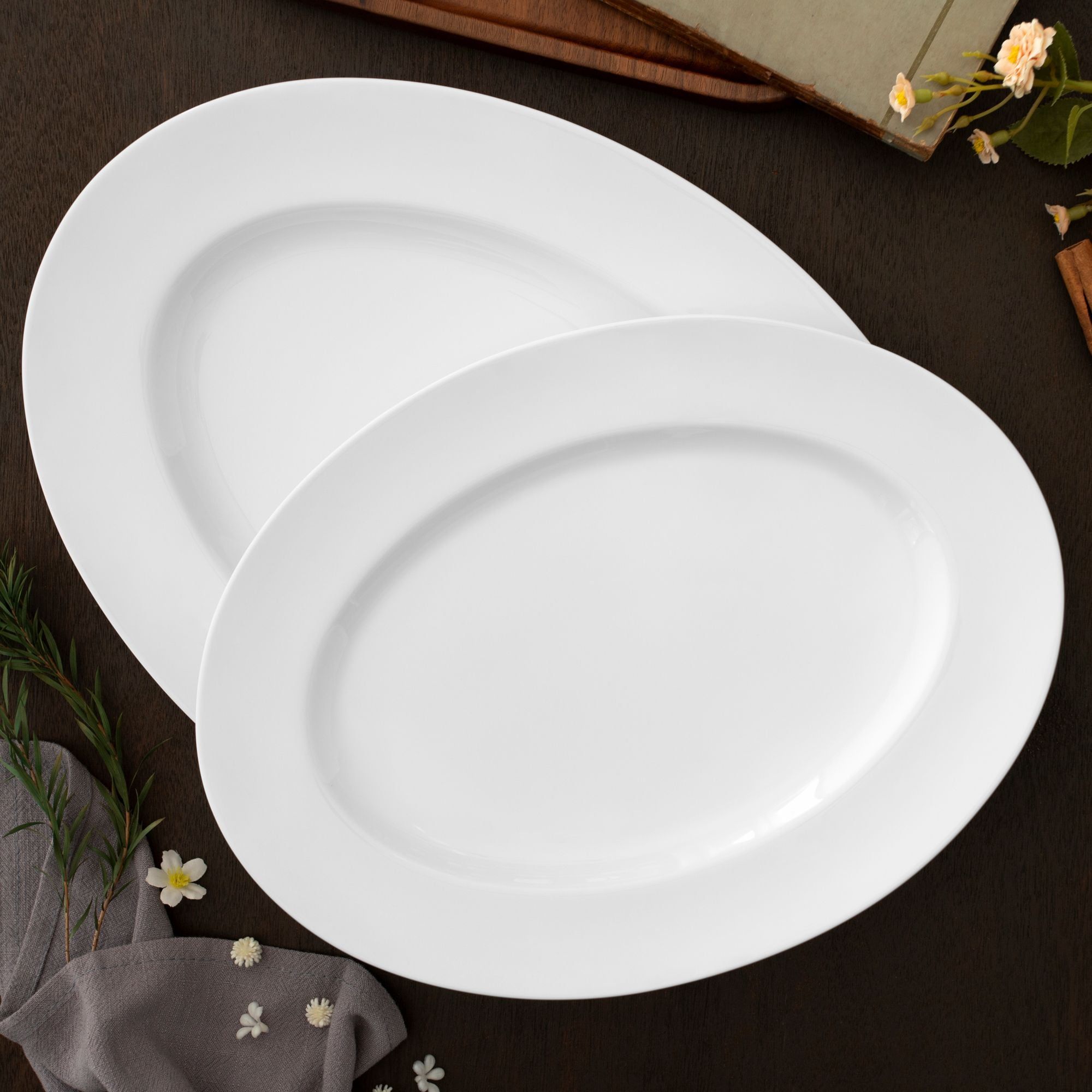 Đĩa Oval cỡ vừa (MD) dài 36,8cm sứ xương | Noritake Plain White 4833L - 97244