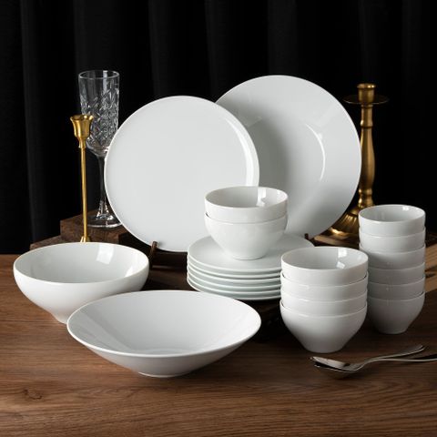  Bộ bát đĩa ăn châu Á 22 món (đĩa tròn, bát loe cho 6 người) sứ trắng | Noritake N4 1628L - D022AL 