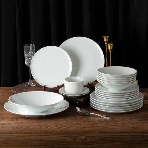  Bộ bát đĩa ăn châu Á 22 món (đĩa tròn, bát trụ cho 6 người) sứ trắng | Noritake N4 1628L - D022AT 