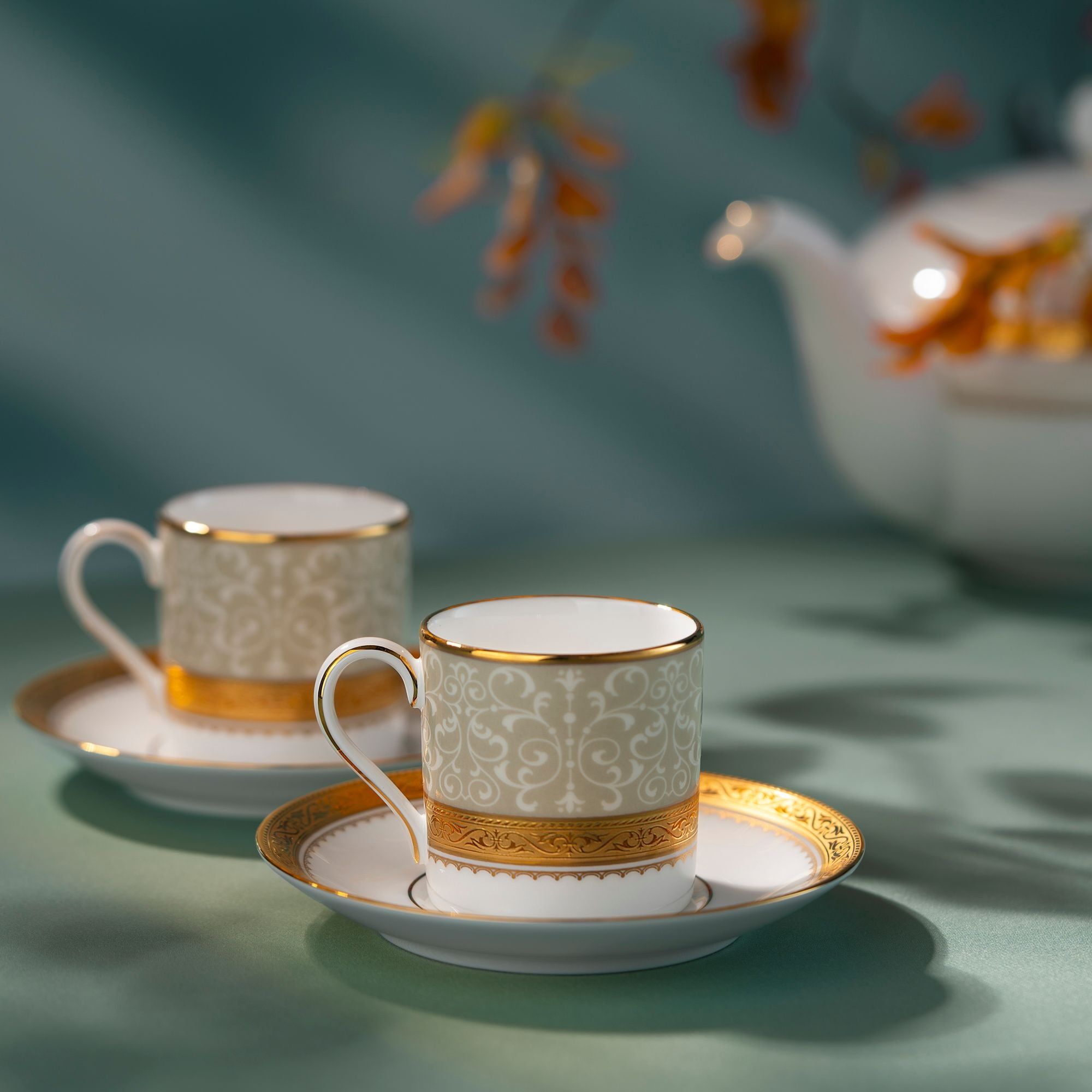 Bộ ấm chén uống trà (ấm 1.150ml, chén 90ml) 13 món sứ xương | Noritake Odessa Gold 4874L - T014XR