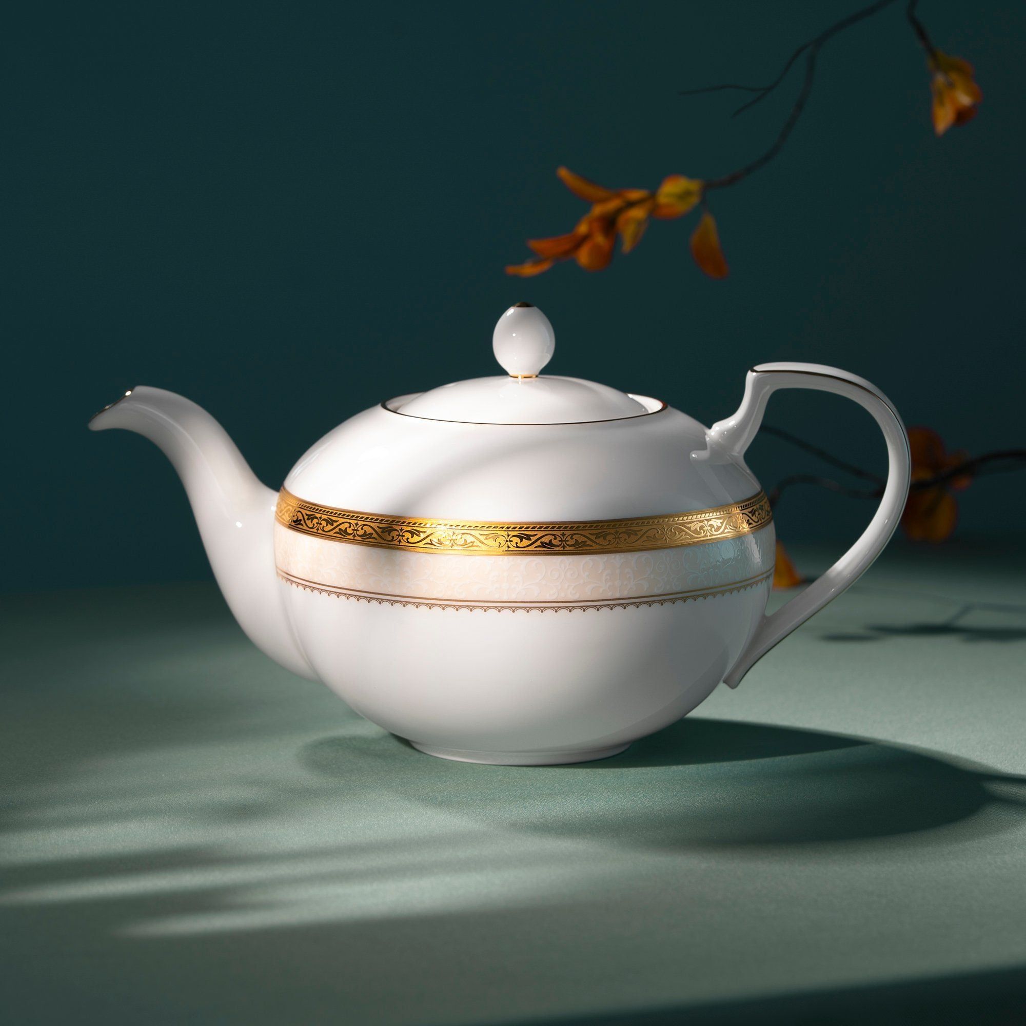 Bộ ấm chén uống trà (ấm 1.150ml, chén 90ml) 13 món sứ xương | Noritake Odessa Gold 4874L - T014XR