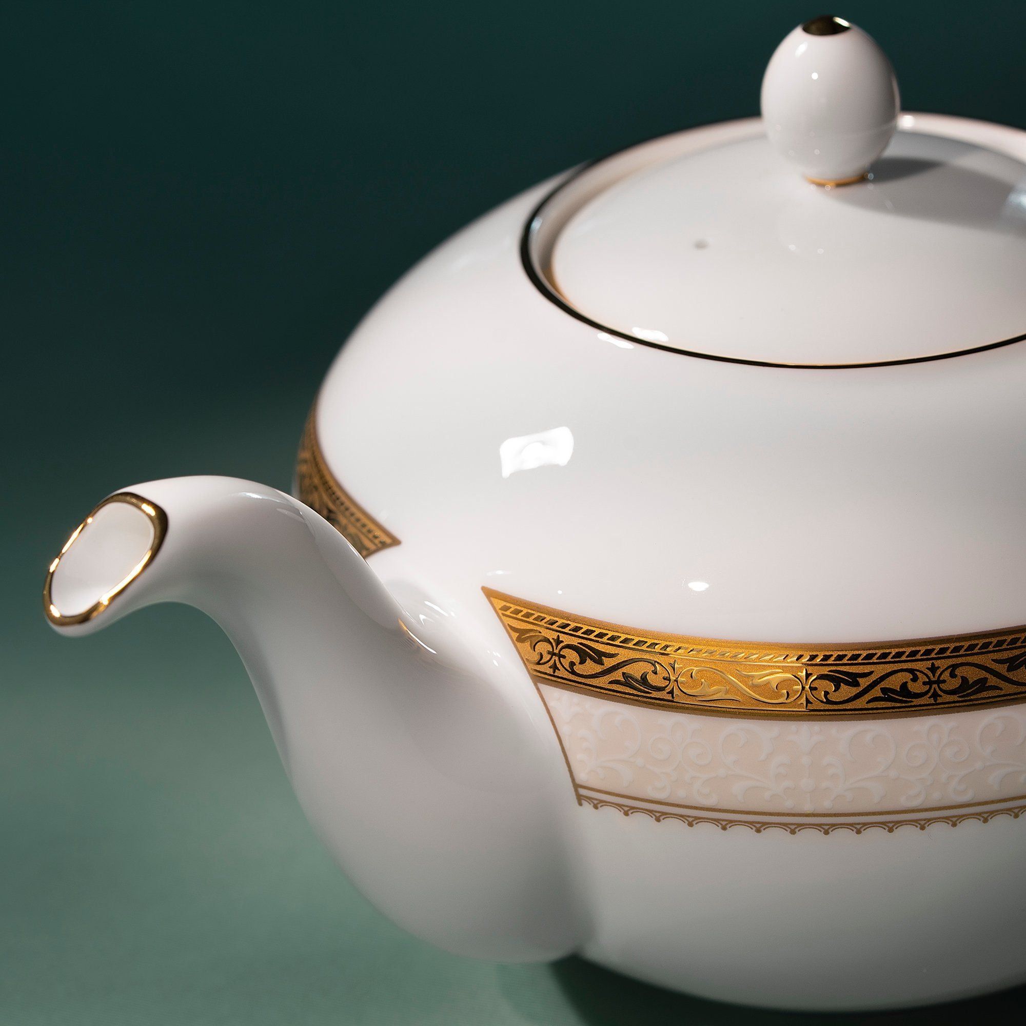 Bộ ấm chén uống trà (ấm 1.150ml, chén 90ml) 13 món sứ xương | Noritake Odessa Gold 4874L - T014XR