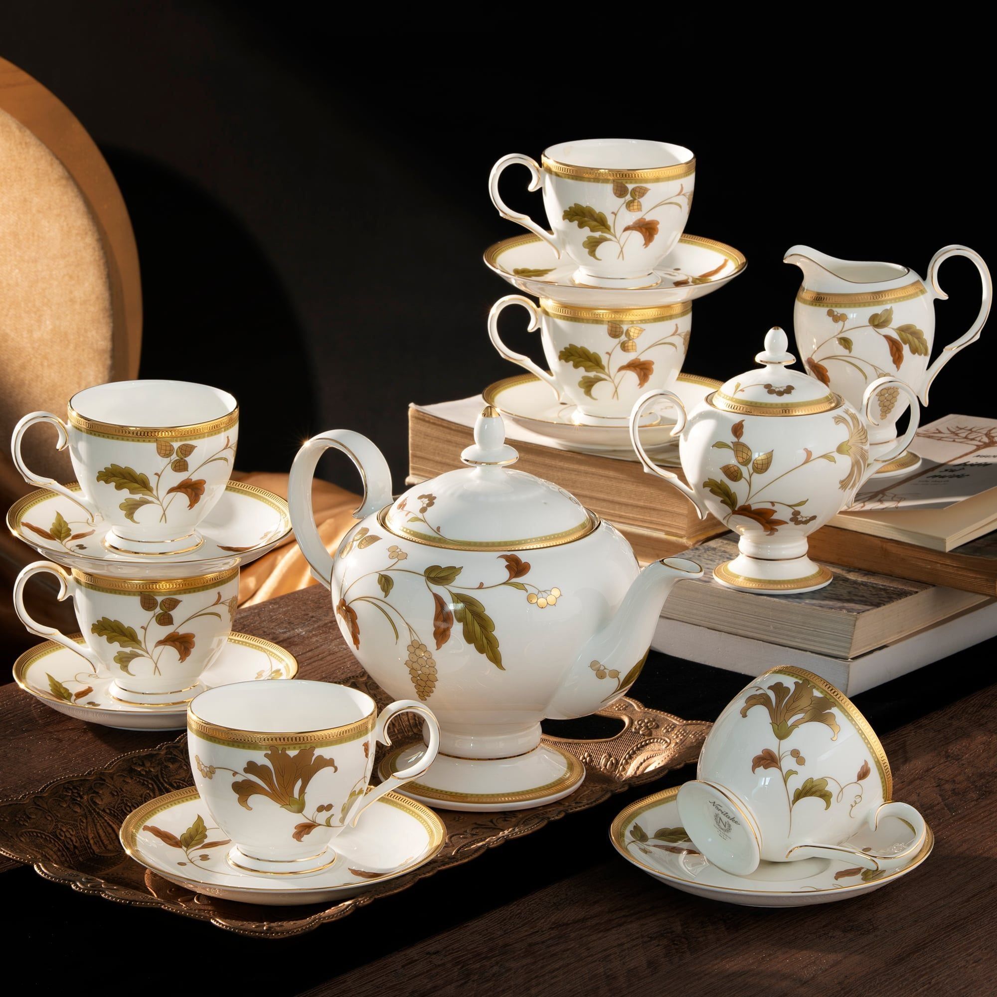 Bộ ấm chén uống trà (ấm 1.050ml, chén 250ml) 15 món sứ xương | Noritake Islay 4885L - T017A