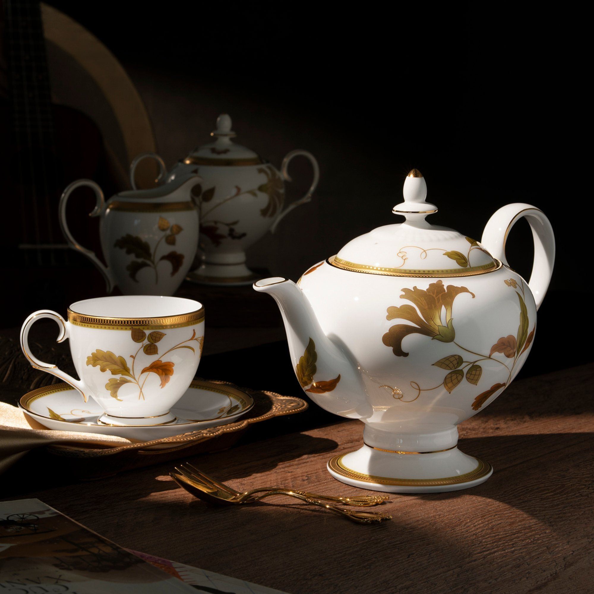 Bộ ấm chén uống trà (ấm 1.050ml, chén 250ml) 15 món sứ xương | Noritake Islay 4885L - T017A