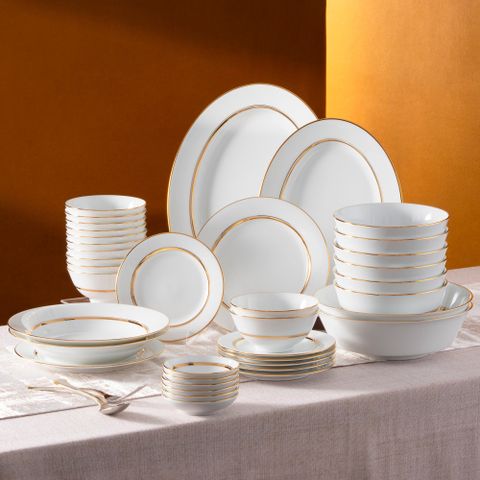  Bộ bát đĩa ăn châu Á đầy đủ 38 món (cho 6 người) sứ trắng | Noritake Gloria L553L - D038AB 