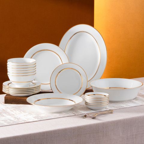  Bộ bát đĩa ăn châu Á cơ bản 22 món (cho 6 người) sứ trắng | Noritake Gloria L553L - D022AB 