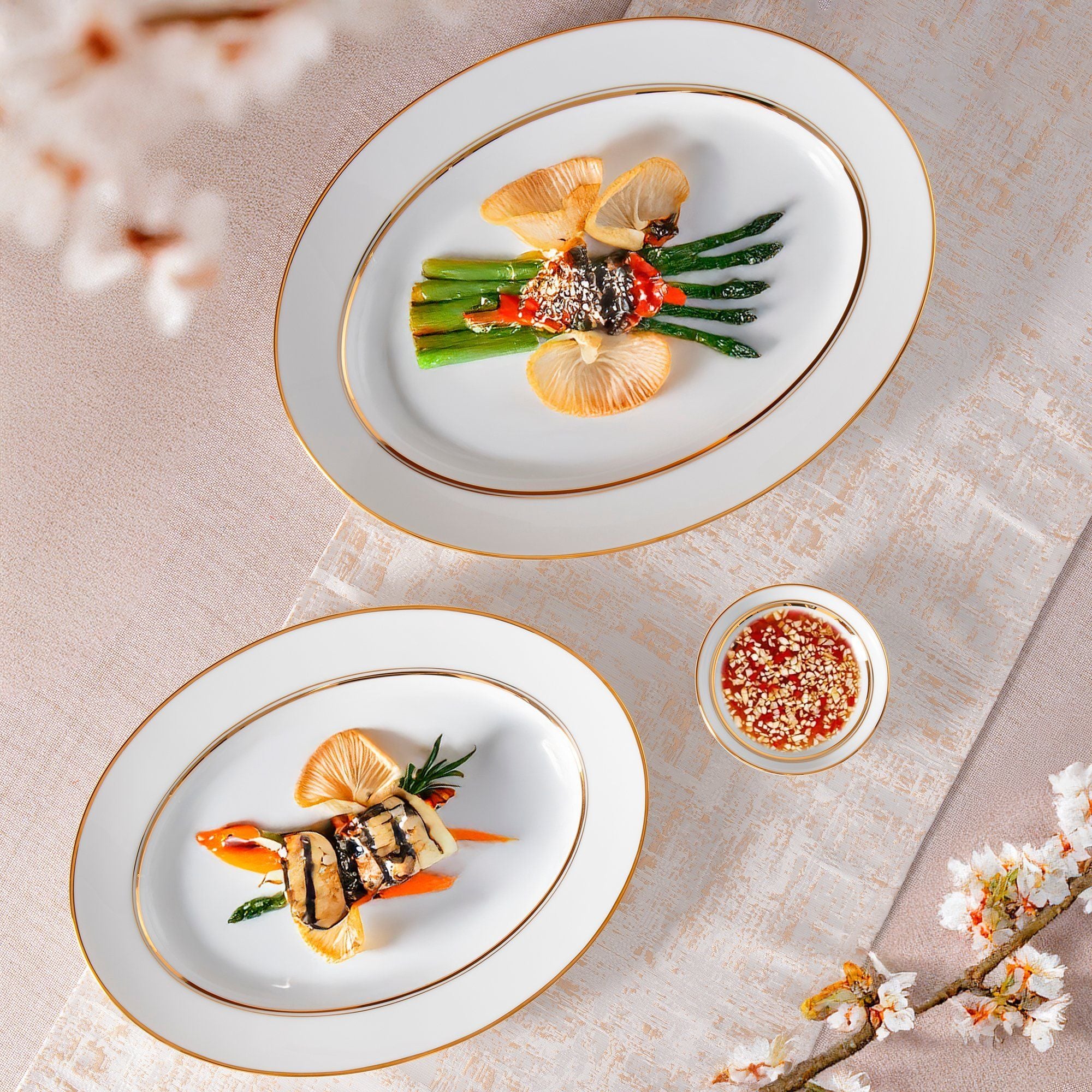 Bộ bát đĩa ăn châu Á đầy đủ 38 món (cho 6 người) sứ trắng | Noritake Gloria L553L - D038AB