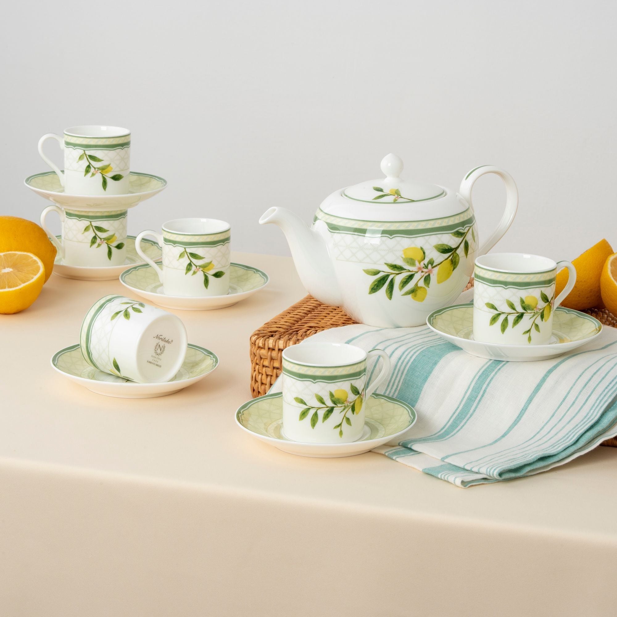 Chén trà (tách trà) nhỏ dung tích 90ml kèm đĩa lót sứ xương | Noritake Sorrento Breeze 4990L - T97294