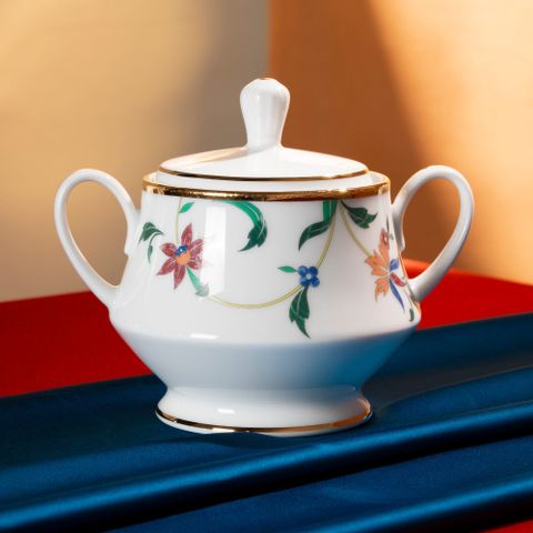  Bình (hũ) đường có nắp đậy dung tích 370ml sứ trắng | Noritake Bountiful Garden M-667L - 91127 