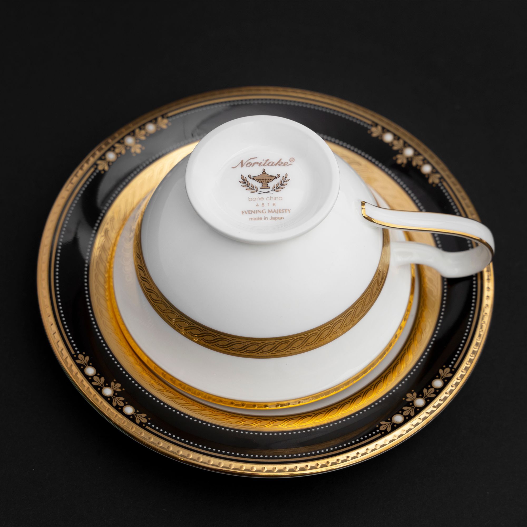 Chén trà (tách trà) dáng loe dung tích 220ml kèm đĩa lót sứ xương Nhật Bản | Noritake Evening Majesty 4818-1J - T59587