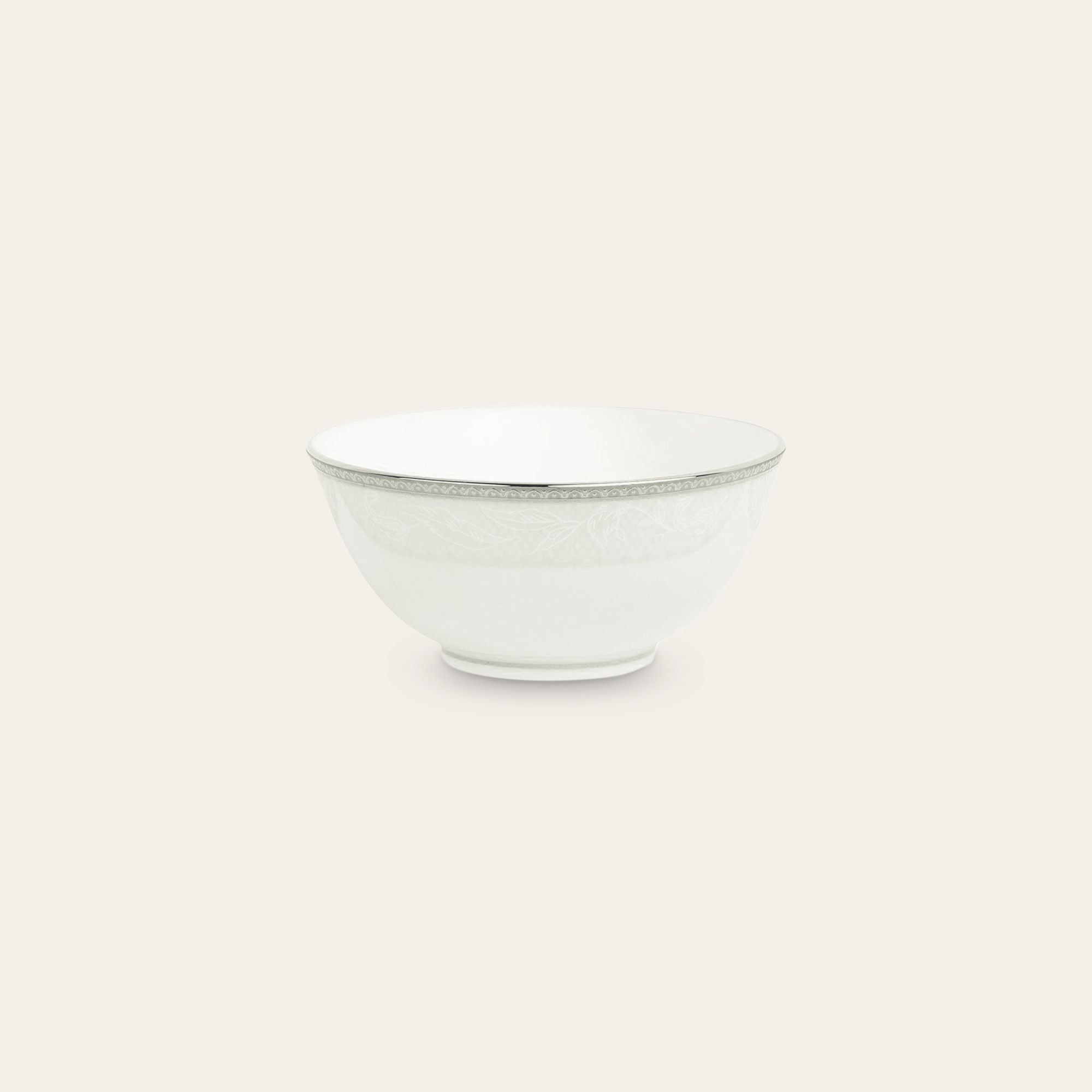 Bát (chén) 10,7cm dung tích 220ml đựng nước chấm, soup sứ trắng | Noritake Flanders Platinum 1715L - 91482