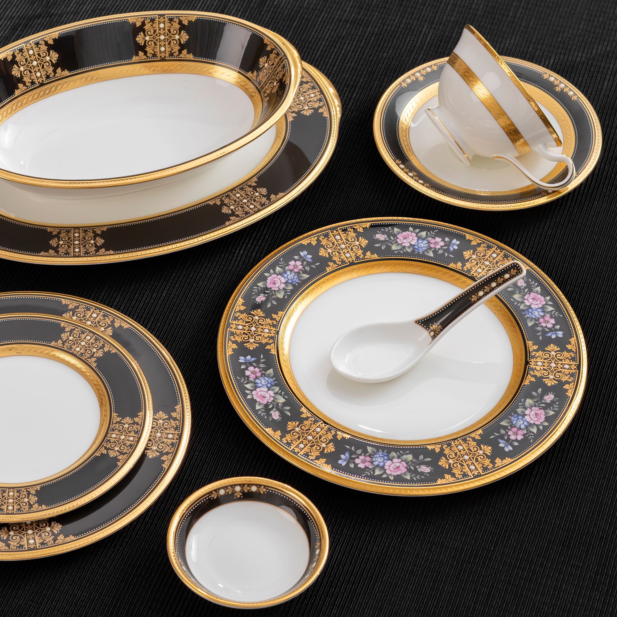 Đĩa tròn cỡ vừa (loại đặc biệt) đường kính 24cm sứ xương Nhật Bản | Noritake Evening Majesty 4818-1J - 59516