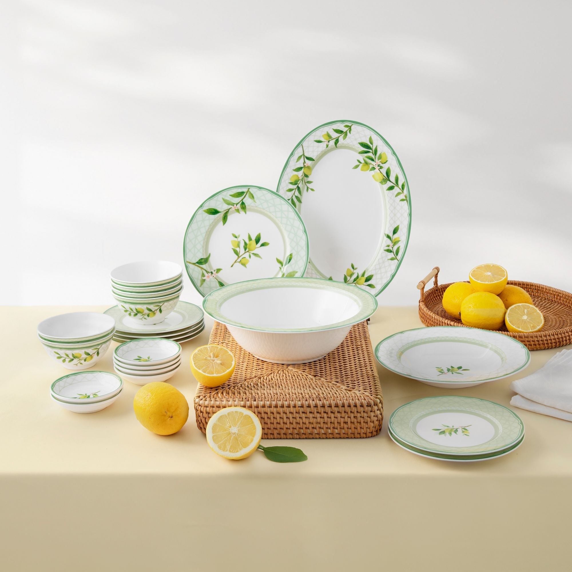 Bộ bát đĩa ăn châu Á cơ bản 22 món (cho 6 người) sứ xương | Noritake Sorrento Breeze 4990L - D022AB