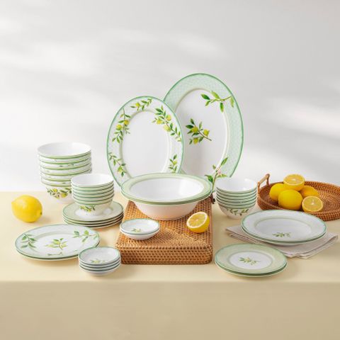  Bộ bát đĩa ăn châu Á đầy đủ 38 món (cho 6 người) sứ xương | Noritake Sorrento Breeze 4990L - D038AC 