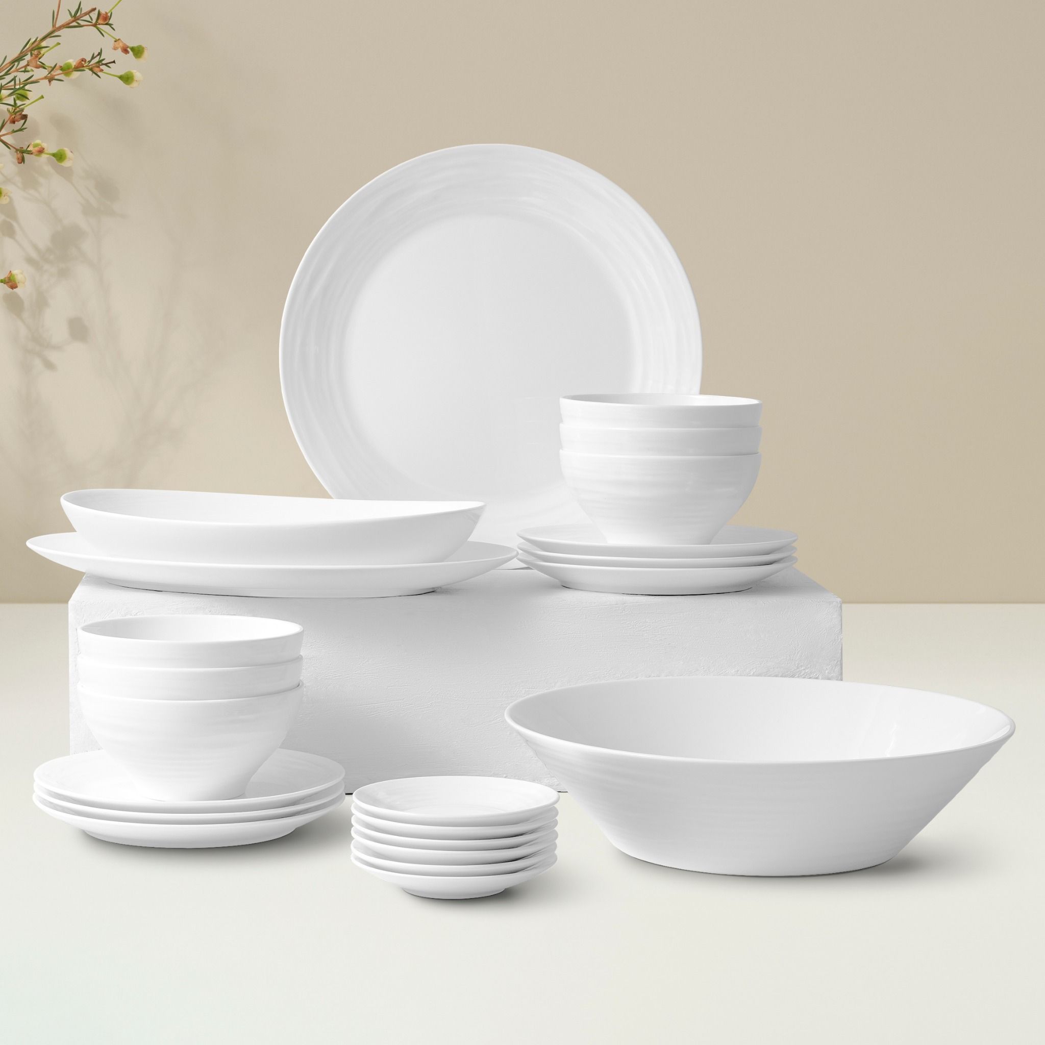 Bộ bát đĩa ăn châu Á 22 món (đĩa oval, bát cơm 12,1cm cho 6 người) sứ xương | Noritake Conjunto 4943L - D022AO