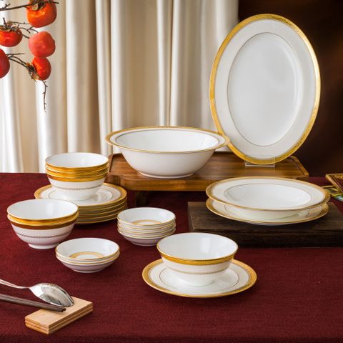  Bộ bát đĩa ăn châu Á cơ bản 22 món (cho 6 người) sứ xương | Noritake Odessa Gold 4874L - D022AB 