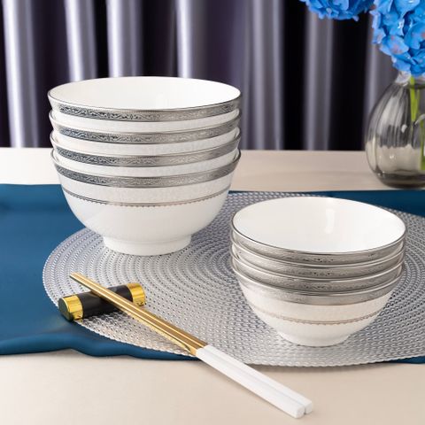 Bộ bát đĩa ăn châu Á đầy đủ 38 món (cho 6 người) sứ xương | Noritake Odessa Platinum 4875L - D038AC 