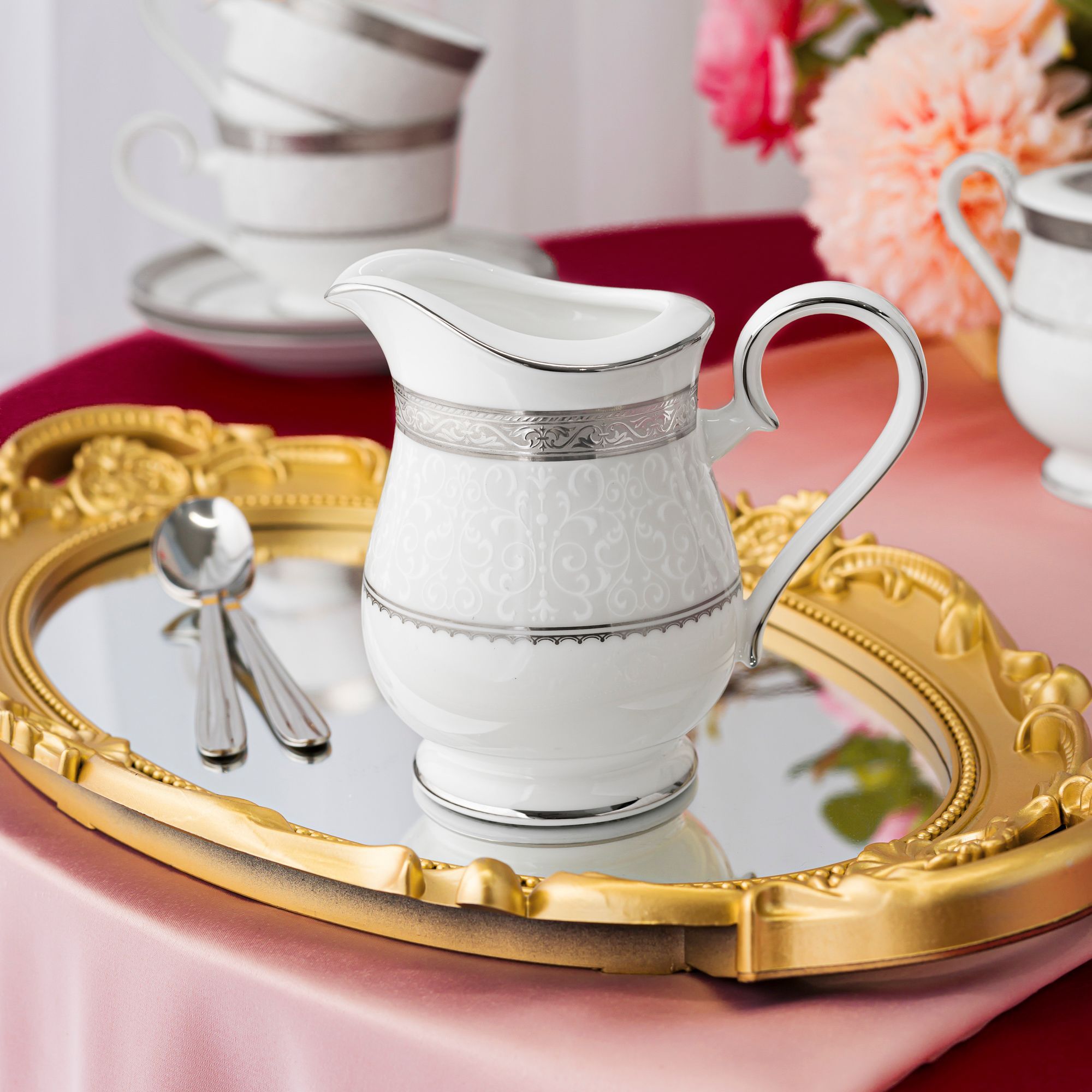 Bộ ấm chén uống trà (ấm 1.550ml, chén 230ml) 15 món sứ xương | Noritake Odessa Platinum 4875L - C017AA