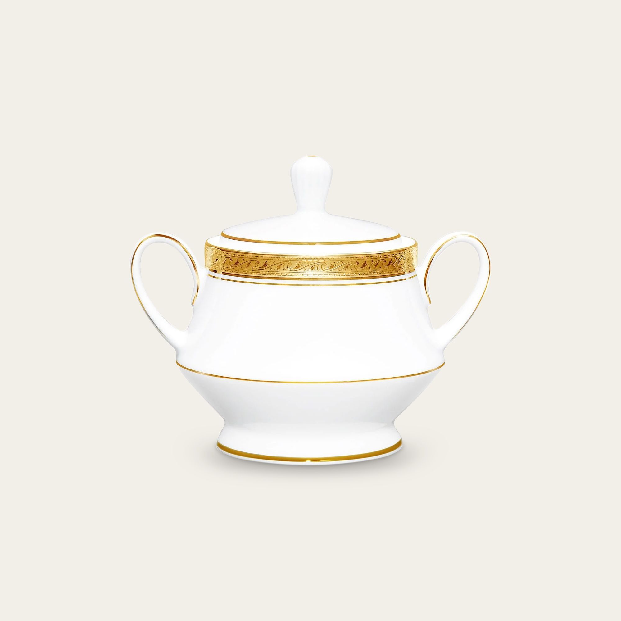 Bình (hũ) đường có nắp đậy dung tích 370ml sứ trắng | Noritake Crestwood Gold 4167L - 91127
