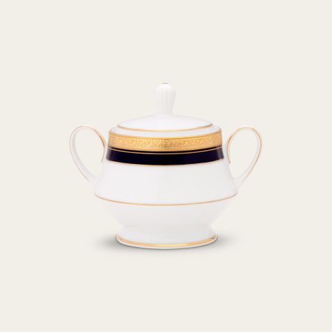  Bình (hũ) đường có nắp đậy dung tích 370ml sứ trắng | Noritake Crestwood Cobalt Gold 4171L - 91127 