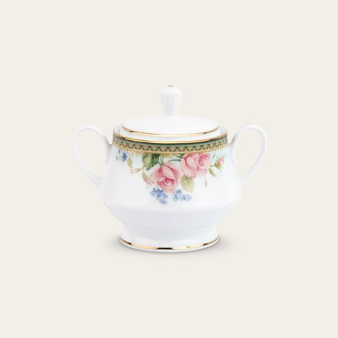  Bình (hũ) đường có nắp đậy dung tích 370ml sứ trắng | Noritake Rosa Basket 1736L - 91127 
