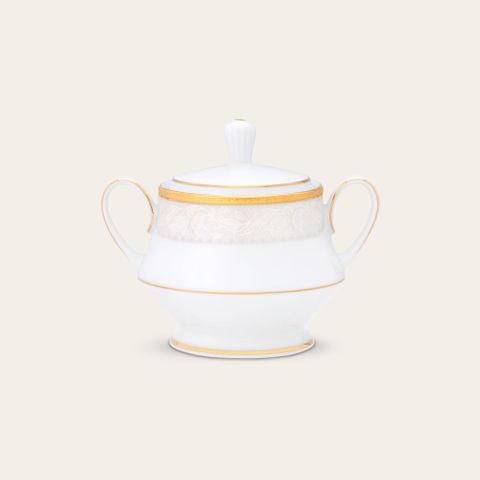  Bình (hũ) đường có nắp đậy dung tích 370ml sứ trắng | Noritake Flanders Gold 1714L - 91127 
