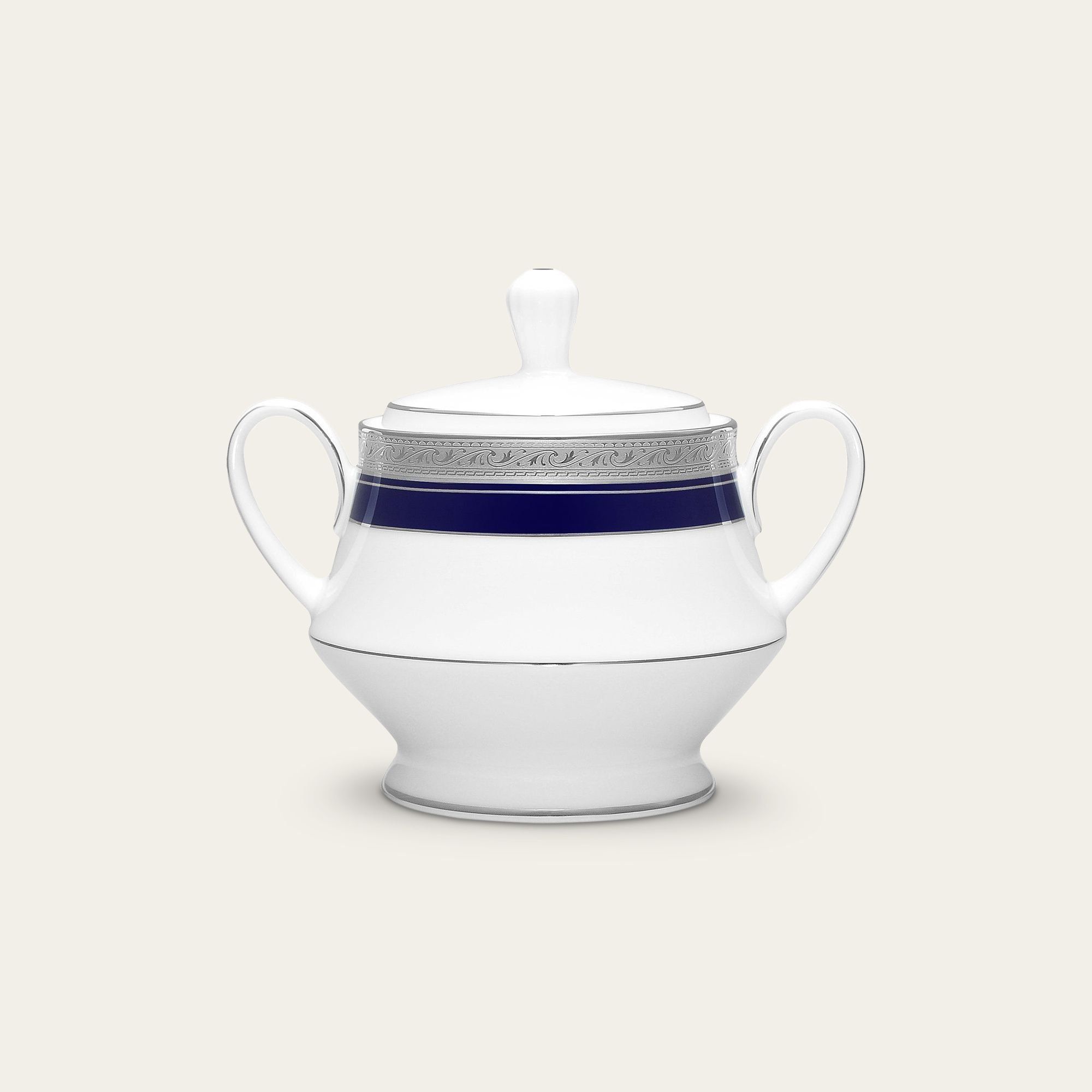 Bình (hũ) đường có nắp đậy dung tích 370ml sứ trắng | Noritake Crestwood Cobalt Platinum 4170L - 91127