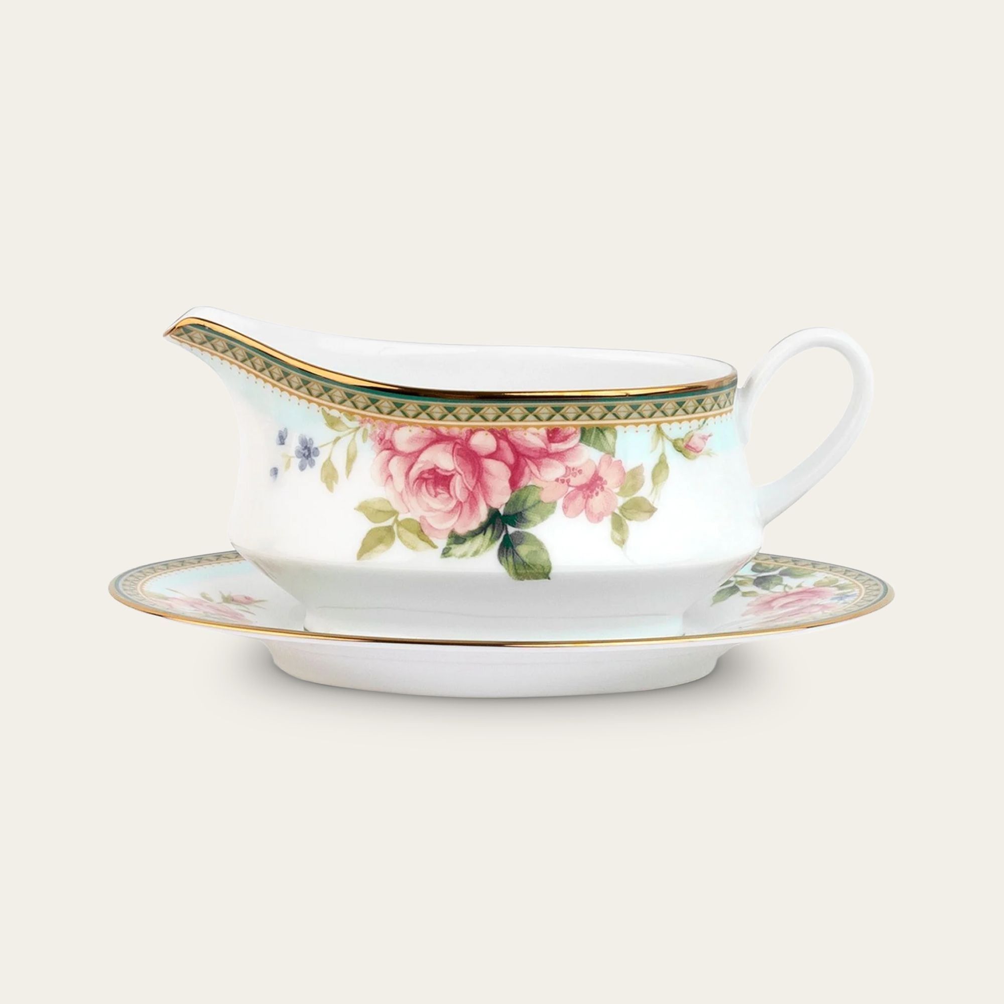 Bình (hũ) đựng nước xốt dung tích 500ml kèm đĩa lót sứ trắng | Noritake Rosa Basket 1736L - 91341