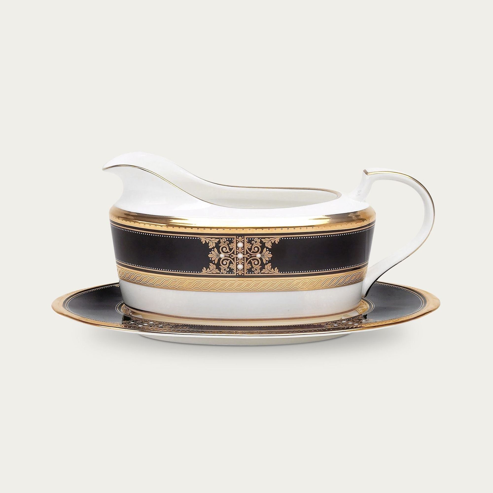 Bình (hũ) đựng nước xốt dung tích 580ml kèm đĩa lót sứ xương Nhật Bản | Noritake Evening Majesty 4818J - 59541