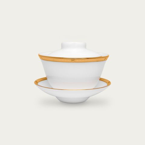  Chén trà (tách trà) châu Á (không quai cầm) 160ml có nắp đậy kèm đĩa lót sứ xương | Noritake Rochelle Gold 4796L - T50157A 