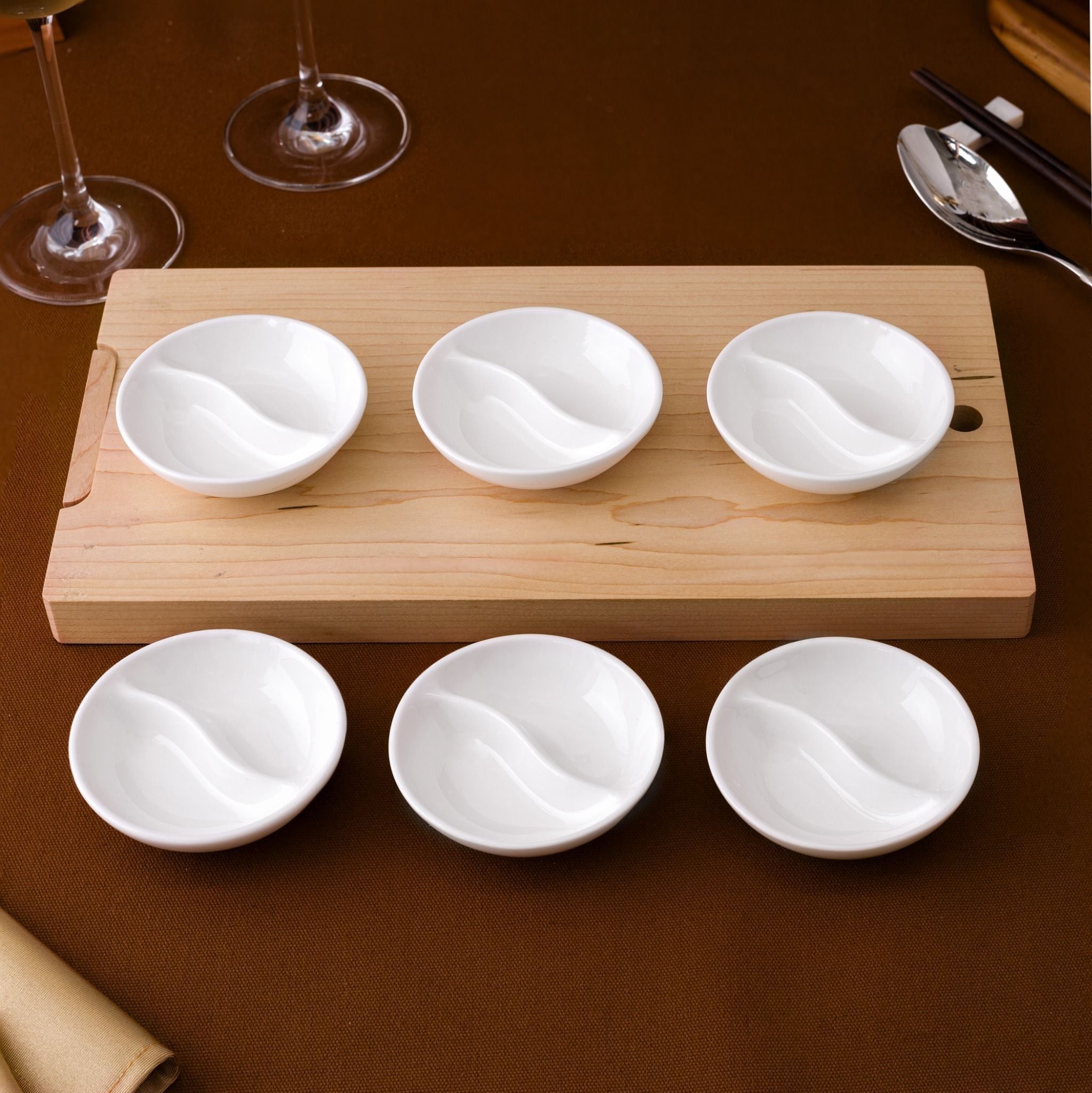 Bộ 06 đĩa tròn 9,1cm chia ngăn đựng nước chấm, gia vị sứ xương | Noritake Plain White 9990L - S50151A