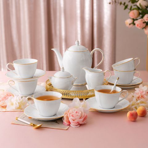  Bộ ấm chén uống trà (ấm 950ml, chén 260ml) 15 món sứ trắng | Noritake Princess Bouquet Gold 1660L - T017A 