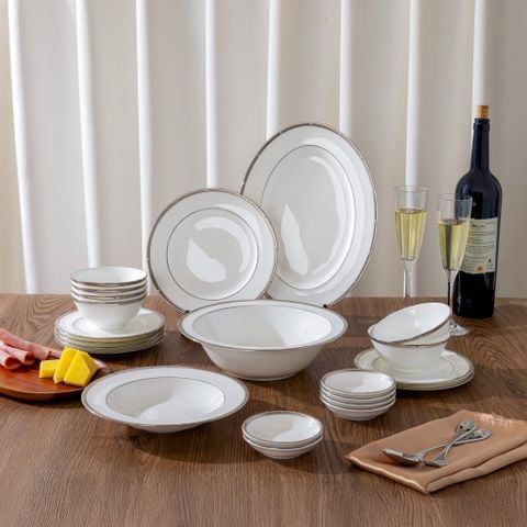  Bộ bát đĩa ăn châu Á cơ bản 22 món (cho 6 người) sứ xương | Noritake Rochelle Platinum 4795L - D022AB 