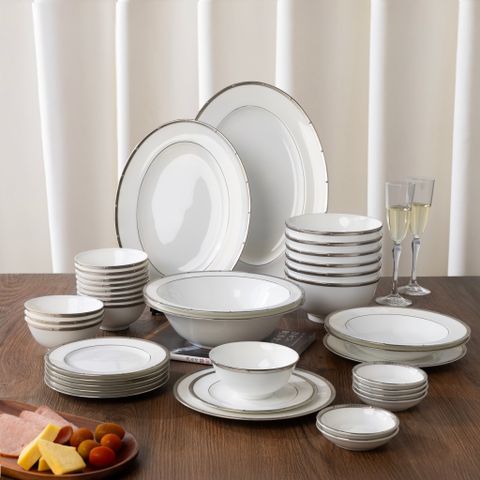  Bộ bát đĩa ăn châu Á đầy đủ 38 món (cho 6 người) sứ xương | Noritake Rochelle Platinum 4795L - D038AC 