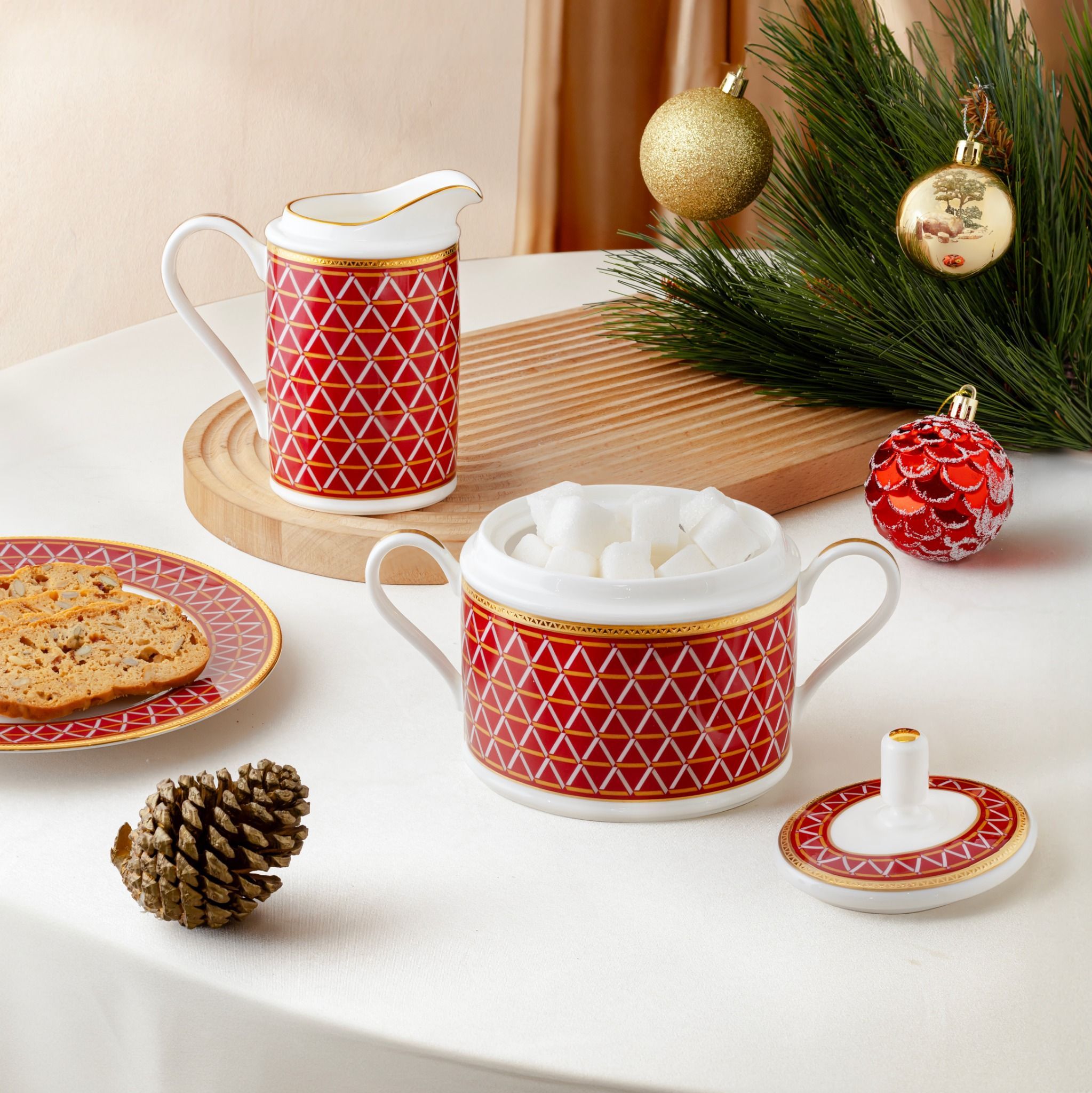 Bộ ấm chén uống trà (ấm 1.250ml, chén 245ml) 15 món sứ xương | Noritake Crochet 4966L - T017A