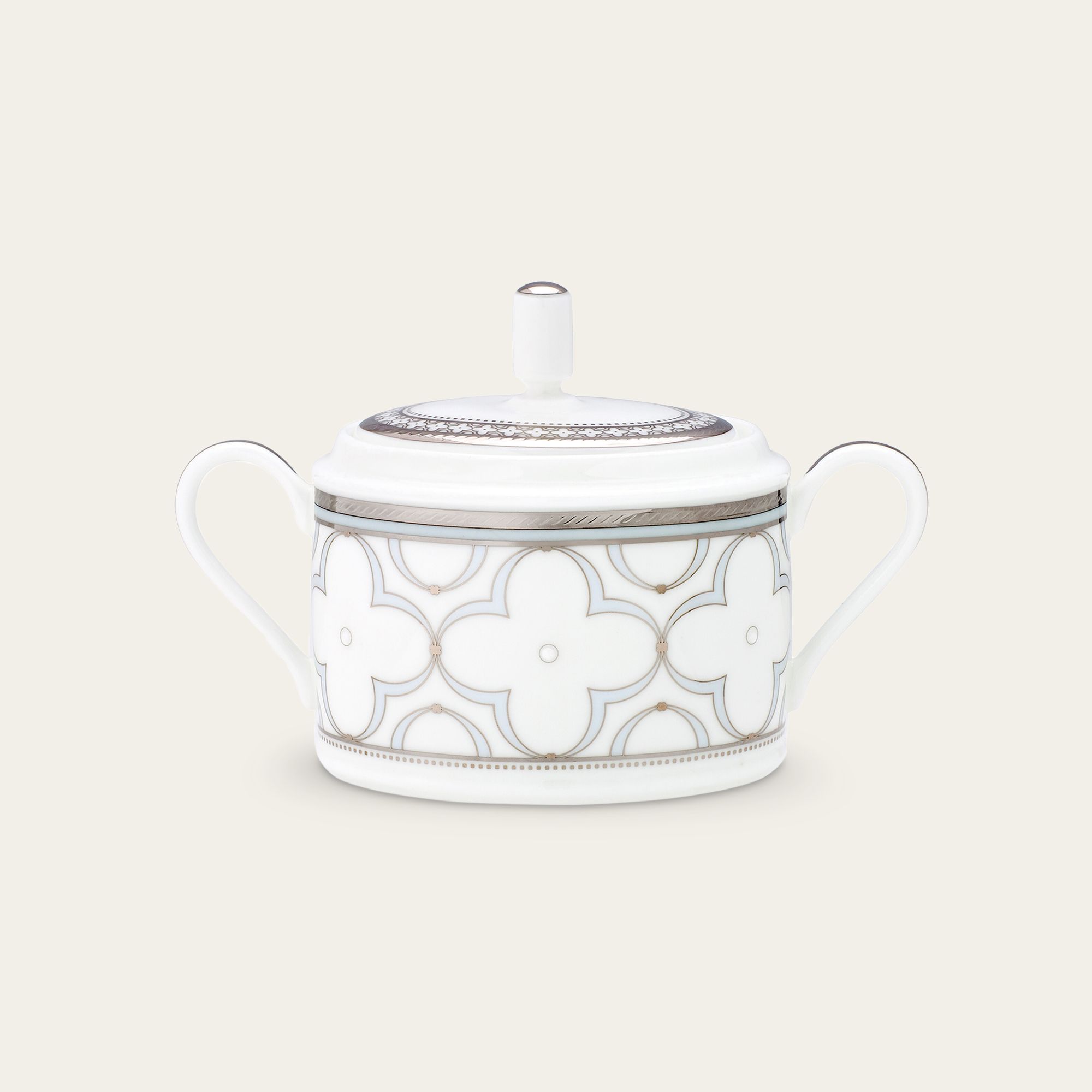 Bình (hũ) đường loại quai tròn dung tích 405ml kèm nắp đậy sứ xương | Noritake Trefolio Platinum 4957L - 93661