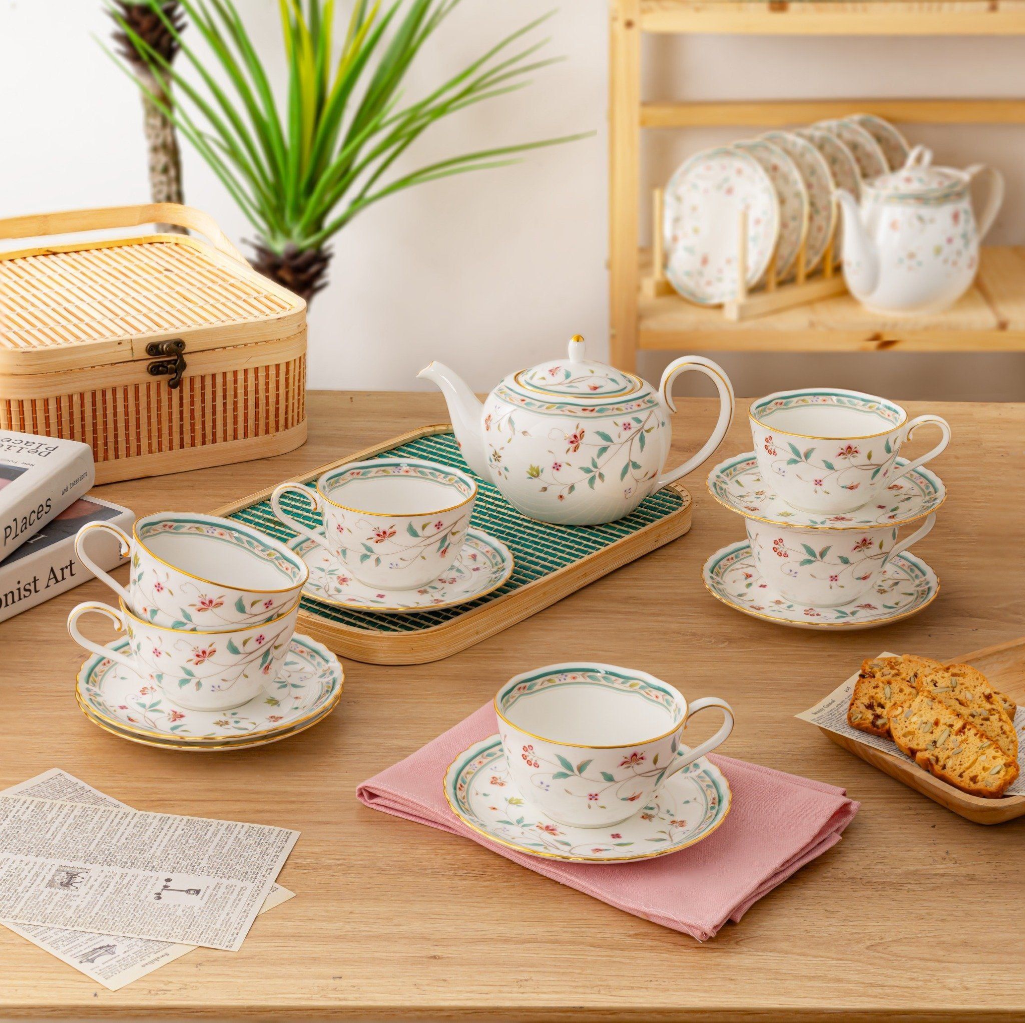 Bộ ấm chén uống trà nhỏ (ấm 520ml, chén 225ml) 13 món sứ xương | Noritake Hana Sarasa 4409L - T014S