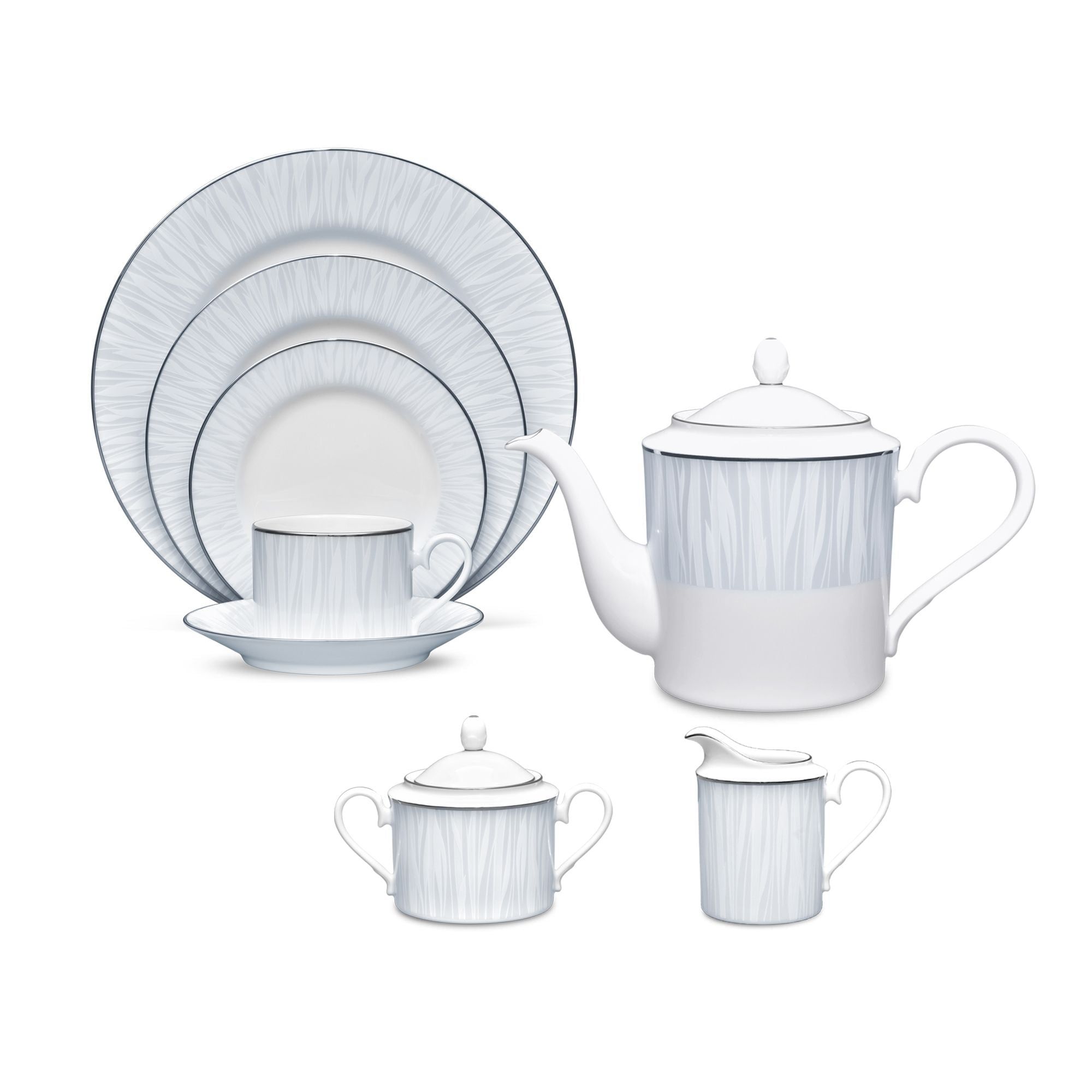 Bộ ấm chén uống trà (ấm 1.500ml, chén 240ml) 18 món sứ trắng | Noritake Glacier Platinum 1702L - T020AA
