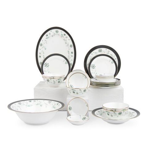  Bộ bát đĩa ăn châu Á cơ bản 22 món (cho 6 người) sứ xương | Noritake Forever Fields 4950L - D022AB 