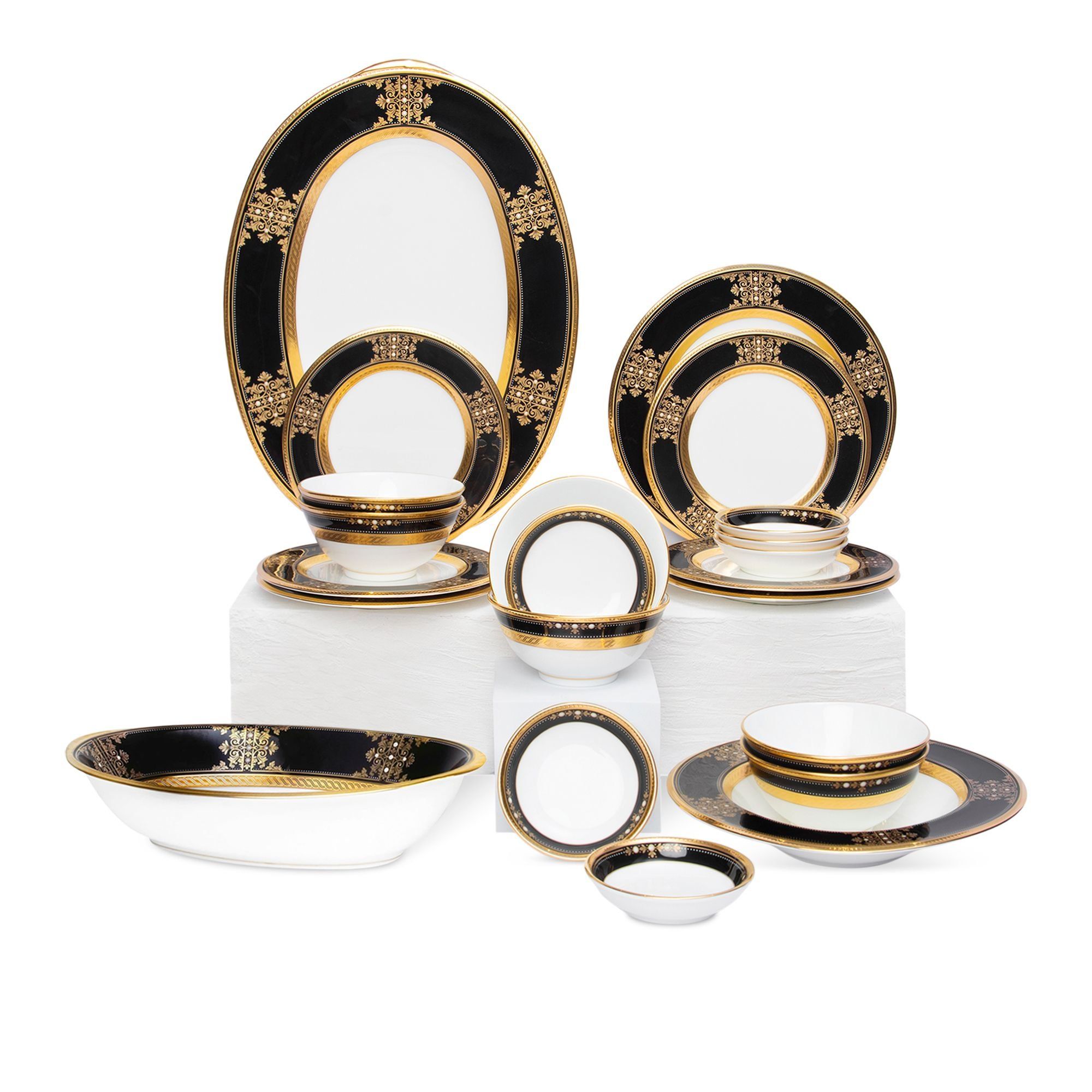 Bộ bát đĩa ăn châu Á cơ bản 22 món (cho 6 người) sứ xương Nhật Bản | Noritake Evening Majesty 4818J - D022AA