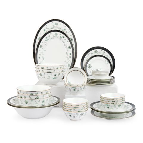  Bộ bát đĩa ăn châu Á đầy đủ 38 món (cho 6 người) sứ xương | Noritake Forever Fields 4950L - D038AC 